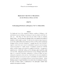 Heidegger on the Unity of Metaphysics and The