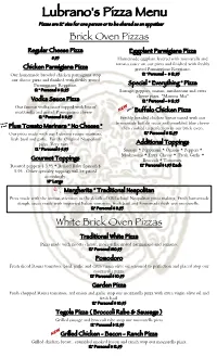 Lubrano's Pizza Menu