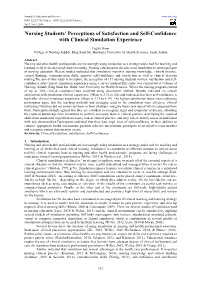 Nursing Students' Perceptions of Satisfaction and Self-Confidence