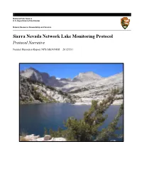 Sierra Nevada Network Lake Monitoring Protocol Protocol Narrative