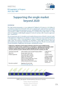 Supporting the Single Market Beyond 2020