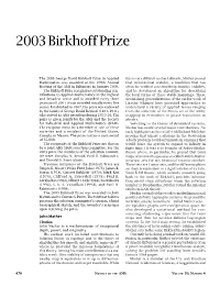 2003 Birkhoff Prize