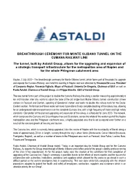 Breakthrough Ceremony for Monte Olibano Tunnel on the Cumana Railway Line