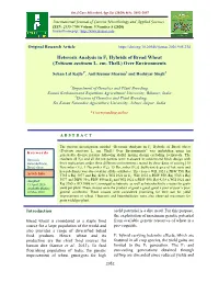 Heterosis Analysis in F1 Hybrids of Bread Wheat (Triticum Aestivum L