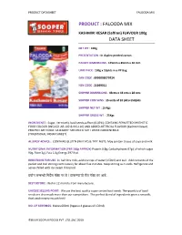 Product : Falooda Mix Data Sheet