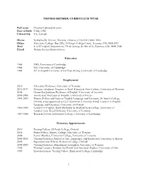 Thomas Keymer: Curriculum Vitae