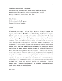 1 Archaeology and Tourism in West Sumatra. Paper Prepared For