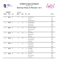 Andalucia Open De Espana Starting Times for Rounds 1 &