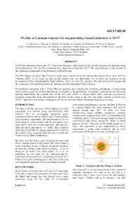 Picsat: a Cubesat Mission for Exoplanetary Transit Detection in 2017