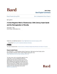 A Great Negative Work of Destruction: 20Th Century Avant Garde and the Reimagination of Novelty