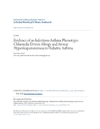 Chlamydia Driven Allergy and Airway Hyperresponsiveness in Pediatric Asthma Katir Kirit Patel University of Massachusetts Amherst, Katir.K.Patel@Gmail.Com