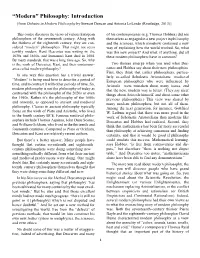 “Modern” Philosophy: Introduction