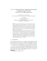 Anoa: a Framework for Analyzing Anonymous Communication Protocols? Anonymity Meets Diﬀerential Privacy