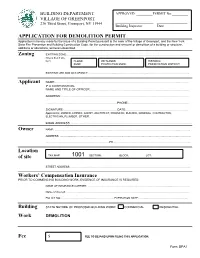 APPLICATION for DEMOLITION PERMIT Zoning Owner Location Of