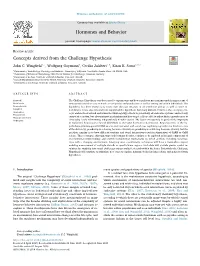 Concepts Derived from the Challenge Hypothesis T ⁎ John C