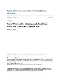 Norman Malcolm, Edited with a Response by Peter Winch, WITTGENSTEIN: a RELIGIOUS POINT of VIEW?
