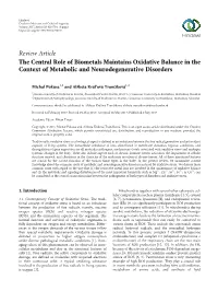 The Central Role of Biometals Maintains Oxidative Balance in the Context of Metabolic and Neurodegenerative Disorders