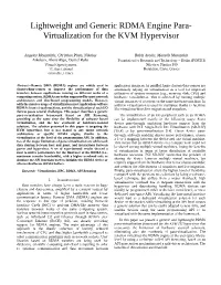Lightweight and Generic RDMA Engine Para- Virtualization for the KVM Hypervisor
