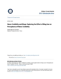 News Credibility and Blogs: Exploring the Effect of Blog Use on Perceptions of News Credibility