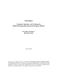 Technical Assistance and Training for PROCOSI Operations Research Program, Bolivia