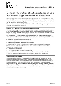 General Information About Compliance Checks Into Certain Large and Complex Businesses
