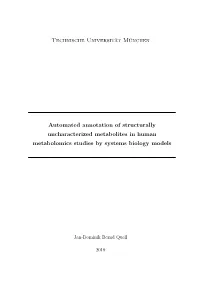 Automated Annotation of Structurally Uncharacterized Metabolites in Human Metabolomics Studies by Systems Biology Models