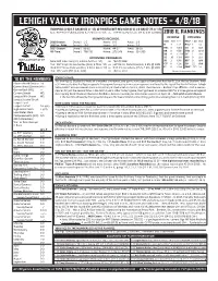 2018 LHV Game Notes 4-6.Indd