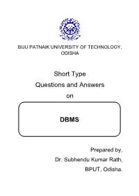 Short Type Questions and Answers on DBMS