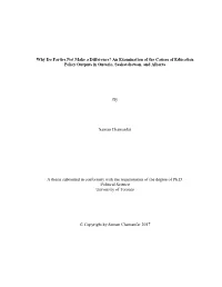 An Examination of the Causes of Education Policy Outputs in Ontario, Saskatchewan, and Alberta