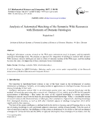 Analysis of Automated Matching of the Semantic Wiki Resources with Elements of Domain Ontologies