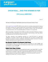 Drum Roll…And the Winner Is for Eyc2020: Amiens!