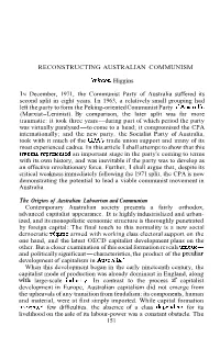 RECONSTRUCTING AUSTRALIAN COMMUNISM Winton Higgins IN