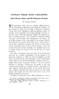 UTOPIAN THEME with VARIATIONS: John Murray Spear and His Kiantone Domain