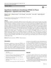 Hyperthermic Intrathoracic Chemotherapy (HITHOC) for Pleural Malignancies—Experience from Indian Centers