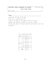 6.045 Final Exam Name