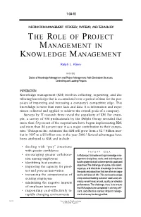 The Role of Project Management in Knowledge Management