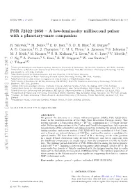 PSR J2322− 2650–A Low-Luminosity Millisecond Pulsar with a Planetary