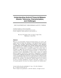 Understanding Android Financial Malware Attacks: Taxonomy, Characterization, and Challenges