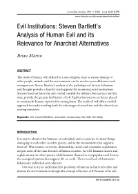 Evil Institutions: Steven Bartlett’S Analysis of Human Evil and Its Relevance for Anarchist Alternatives
