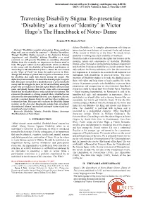 Disability Stigma: Re-Presenting „Disability‟ As a Form of „Identity‟ in Victor Hugo‟S the Hunchback of Notre- Dame