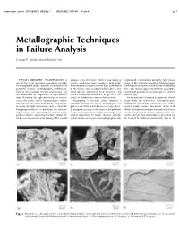 Metallographic Techniques in Failure Analysis
