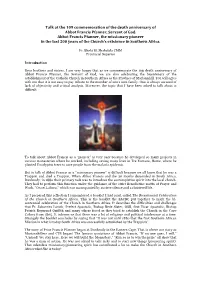 Talk at the 109 Commemoration of the Death Anniversary of Abbot Francis Pfanner, Servant of God