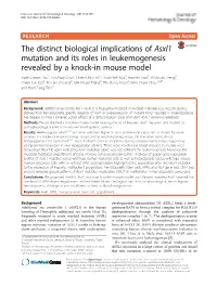 The Distinct Biological Implications of Asxl1 Mutation and Its Roles In
