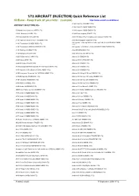 1/72 AIRCRAFT (INJECTION) Quick Reference List Kitbase - Keep Track of Your Kits! (Sample)