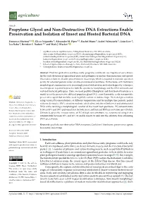Propylene Glycol and Non-Destructive DNA Extractions Enable Preservation and Isolation of Insect and Hosted Bacterial DNA