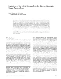 Inventory of Terrestrial Mammals in the Rincon Mountains Using Camera Traps