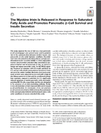 The Myokine Irisin Is Released in Response to Saturated Fatty Acids and Promotes Pancreatic B-Cell Survival and Insulin Secretion