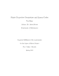 Finite Projective Geometries and Linear Codes