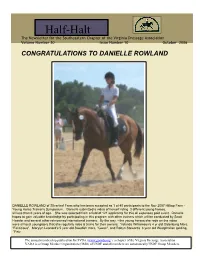 Half-Halt the Newsletter for the Southeastern Chapter of the Virginia Dressage Association Volume Number 20 Issue Number 10 October 2006