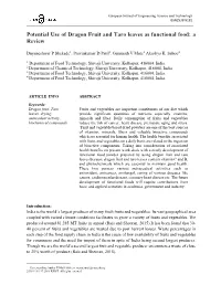 Potential Use of Dragon Fruit and Taro Leaves As Functional Food: a Review